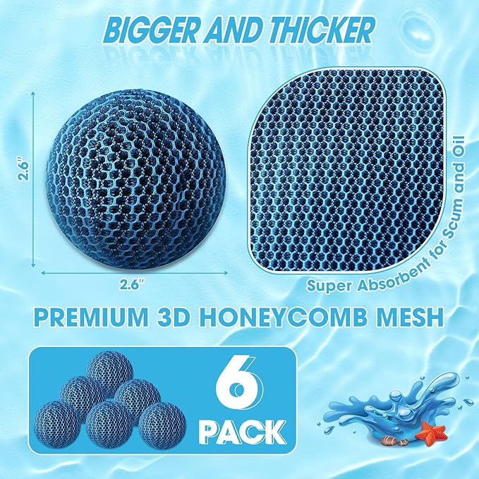 Hot Tub Scum Absorber, 6 Pack Spa & Pool Scum Eliminating Balls,hot tub scum Balls,Scum Sponge for Spa Hot Tub, Hot Tub Accessories, Oil Absorbing Sponge for Hot Tub Skimmer