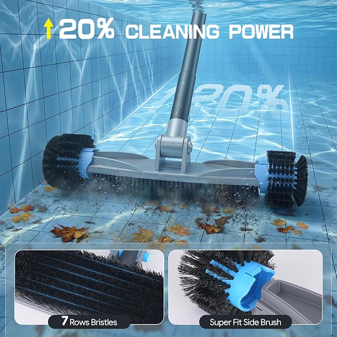 UIRWAY 3-in-1 Deluxe Swimming Pool Cleaning Kit - Includes Pool Brush Head with Detachable Side Round Ends, Small Corner Fence Brush and Gloves for Inground & Above Ground Pools Wall Cleaning(No Pole)