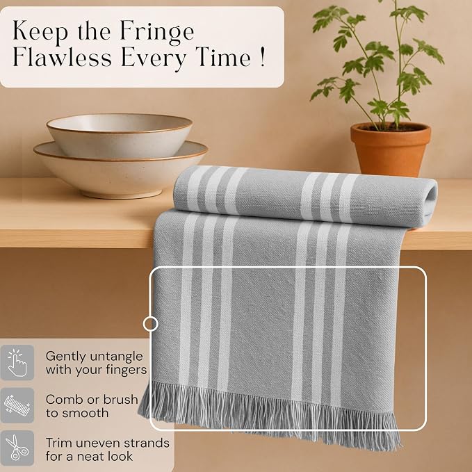 Stripe Dish Towels 12 Pack, 16x26 Inches, Multi-Color Tea Towels, Quick Dry Rags for Cleaning, Absorbent and Washable Wipes, Durable Dish Cloths Set - Light Grey, Mustard Yellow, Rust
