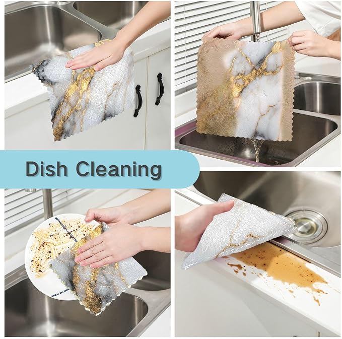 ALAZA Dish Towels Kitchen Cleaning Cloths White Gold Marble Dish Cloths Absorbent Kitchen Towels Lint Free Bar Tea Soft Towel Kitchen Accessories Set of 6,11"x11"