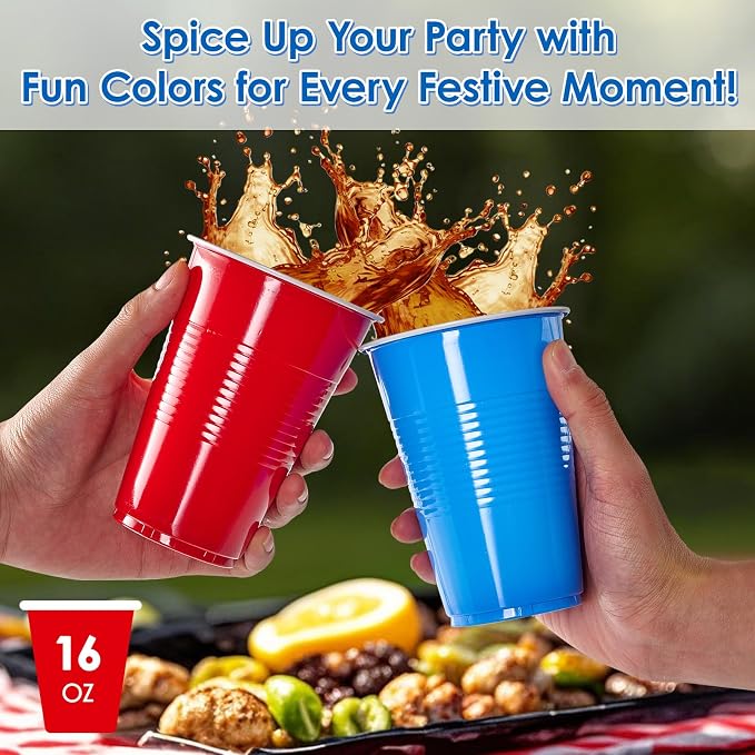 Lilymicky 200 Pack 16 oz Disposable Plastic Cups, Assorted Color Plastic Party Cups for Parties, Events, Game and BBQ