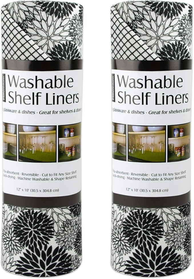DII Fridge & Shelf Liner Collection Non-Adhesive, Cut to fit, Machine Washable, 12x20, Black Dahlia, 2 Piece