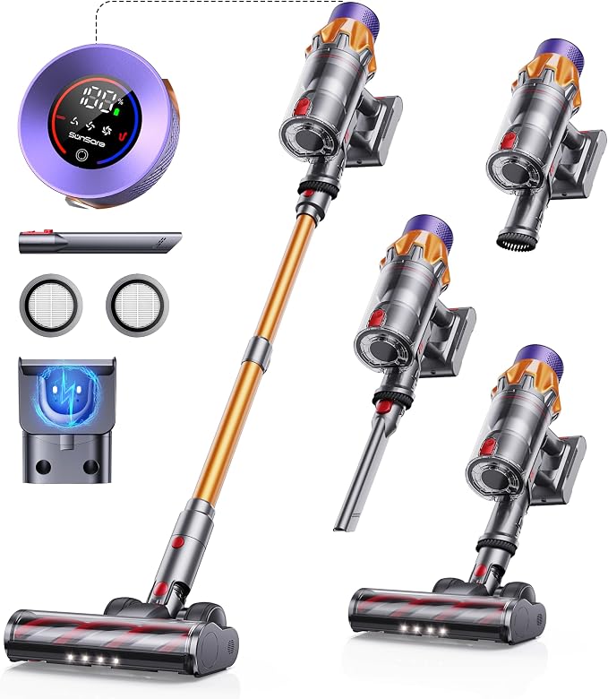 Cordless Vacuum Cleaner, 600W 50KPA 65Mins Vacuum Cleaners for Home, Stick Vacuum with Wall Mount Charging & Touch Screen, Anti-tangle, Self-Standing Vacuum for Hardwood Floors/Carpet/Pet Hair