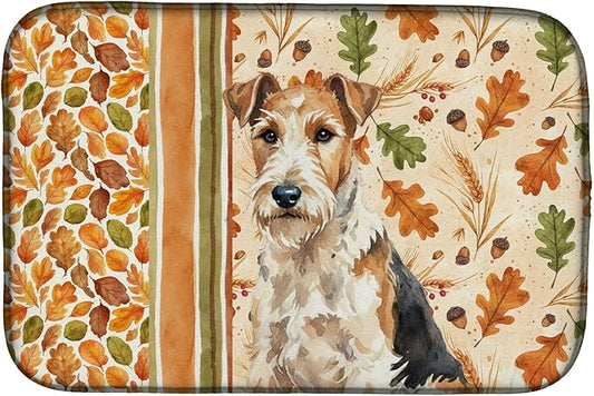 Caroline's Treasures Wire Fox Terrier Heirloom Fall Dish Drying Mat Absorbent Dish Drying Mat Pad for Kitchen Counter Dish Drainer Mat for Countertop, 14 x 21", Multicolor
