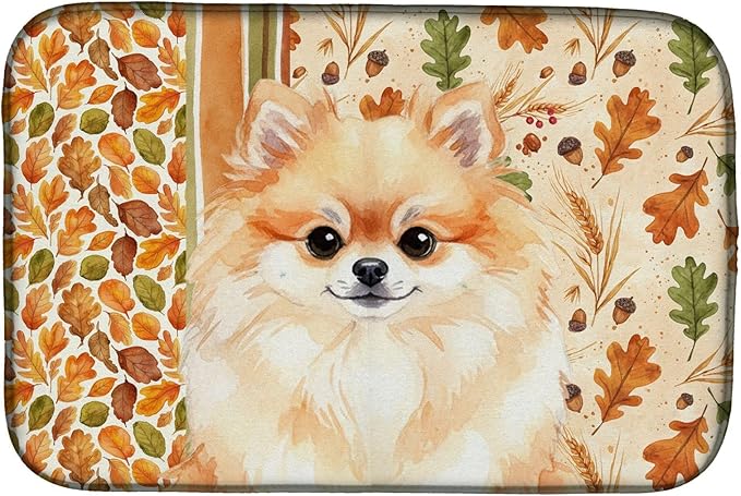Caroline's Treasures Pomeranian Heirloom Fall Dish Drying Mat Absorbent Dish Drying Mat Pad for Kitchen Counter Dish Drainer Mat for Countertop, 14 x 21", Multicolor
