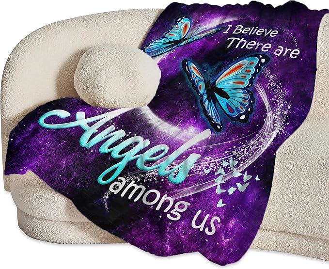 Blue Butterfly Blanket Throws Butterfly Gifts Angels Butterfly Throw Blanket for Girls Women Kids Adults Soft Warm Cozy Fleece Blanket for Couch Sofa Bed 50"x40"