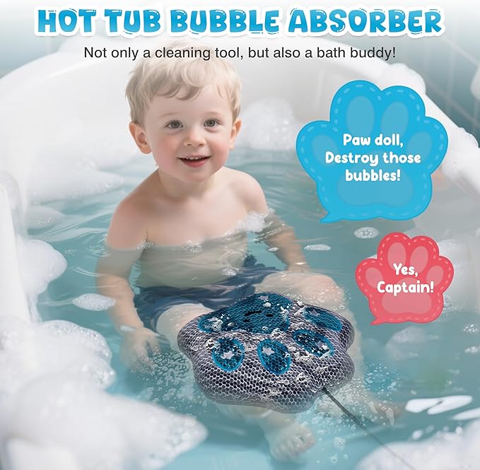 Ray Hot Tub Scum Absorber - Reusable Stingray Floating Spa Sponge & Oil Remover with Optional Tether - Washable Devilfish Oil Absorbing Sponge for Jacuzzi, Pool, and Bath (Paw 2 Pack)