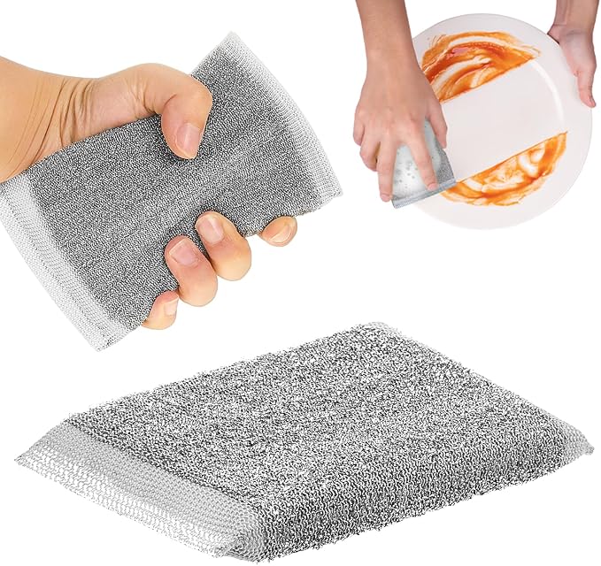 Thyle 1 Pack Steel Wool Scrubber Kitchen Sponges, Heavy Duty Non Scratch Metal Sponges, Reusable Cleaning Scrub Pads for Dishes, Pots, Pans, Sink and Tough Hard Stains (Gray)