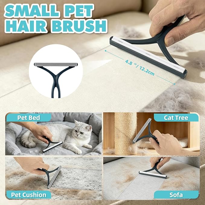 Carpet Rake for Pet Hair Removal Tool, 6 in 1 Pet Hair Remover Broom Kit, Cat Dog Carpet Rake with 53'' Adjustable Handle for Rugs, Mats, Couch