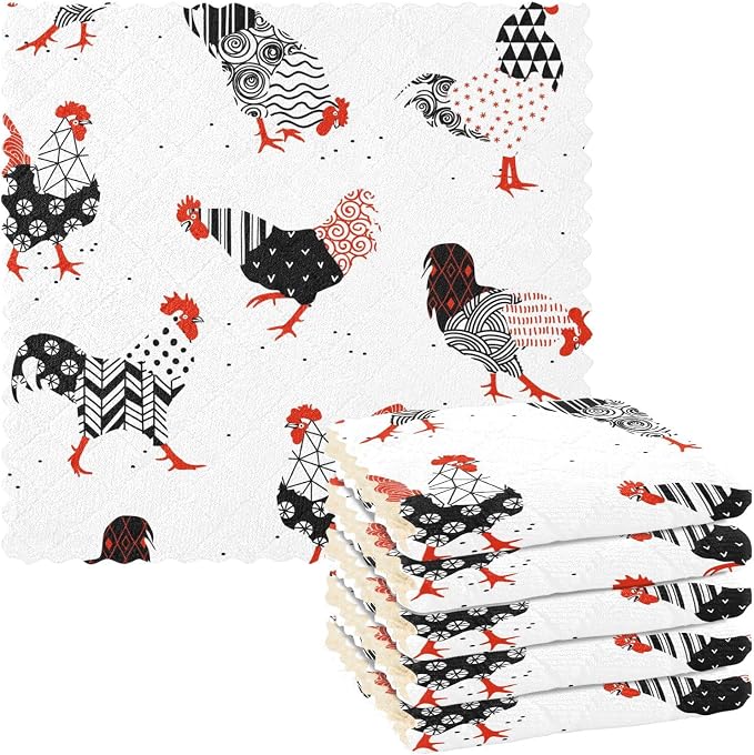 CaTaKu Chicken Funny Kitchen Dish Cloths,Microfiber Cleaning Cloths Reusable Dish Rags for Washing Dishes, Dish Towels Washcloths for Kitchen Drying,6 Pack