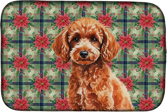 Caroline's Treasures Toy Red Poodle Christmas PoinsettIas Dish Drying Mat Absorbent Dish Drying Mat Pad for Kitchen Counter Dish Drainer Mat for Countertop, 14 x 21", Multicolor