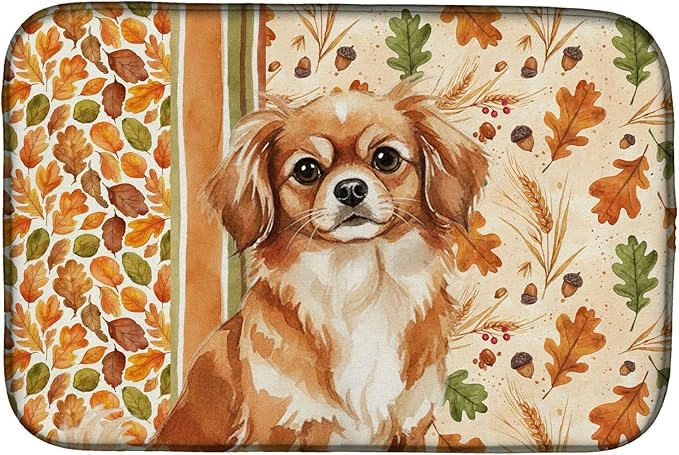 Caroline's Treasures Red Tibetan Spaniel Heirloom Fall Dish Drying Mat Absorbent Dish Drying Mat Pad for Kitchen Counter Dish Drainer Mat for Countertop, 14 x 21", Multicolor