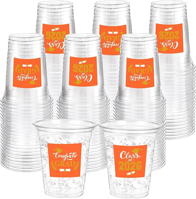 Amyhill 60 Pack 12oz Graduation Cups 2026 Graduation Decorations Disposable Plastic Cups Sturdy&Durable Drinkware for Class of 2026 Decorations Congrats Grad Party Favors Supplies (Orange)