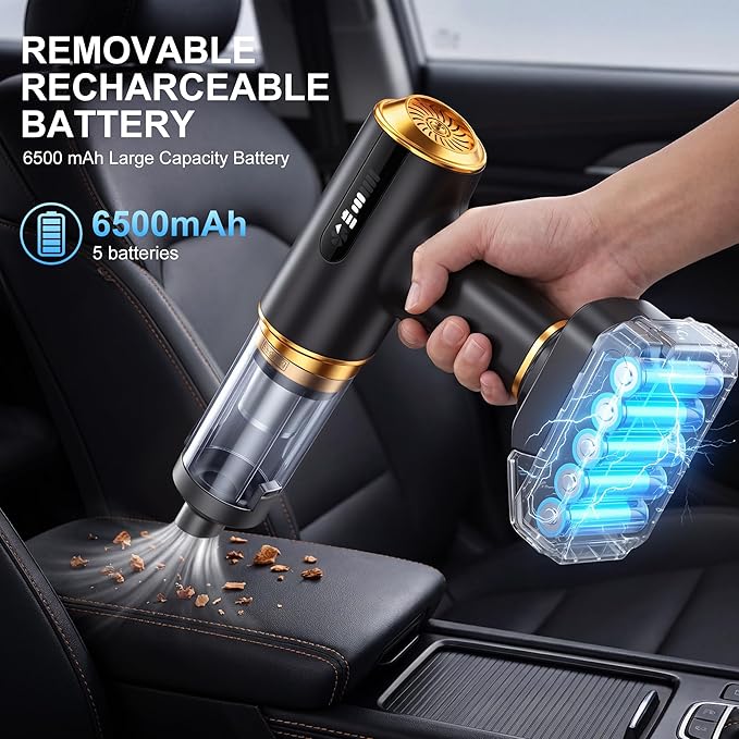 Handheld Vacuum Cleaner Cordless-17000PA Strong Suction for Car & Home, Car Vacuum Portable Rechargeable Lightweight for Pet Hair with HEPA Filter, Quick Clean in Office/Desk/Couch (Black)