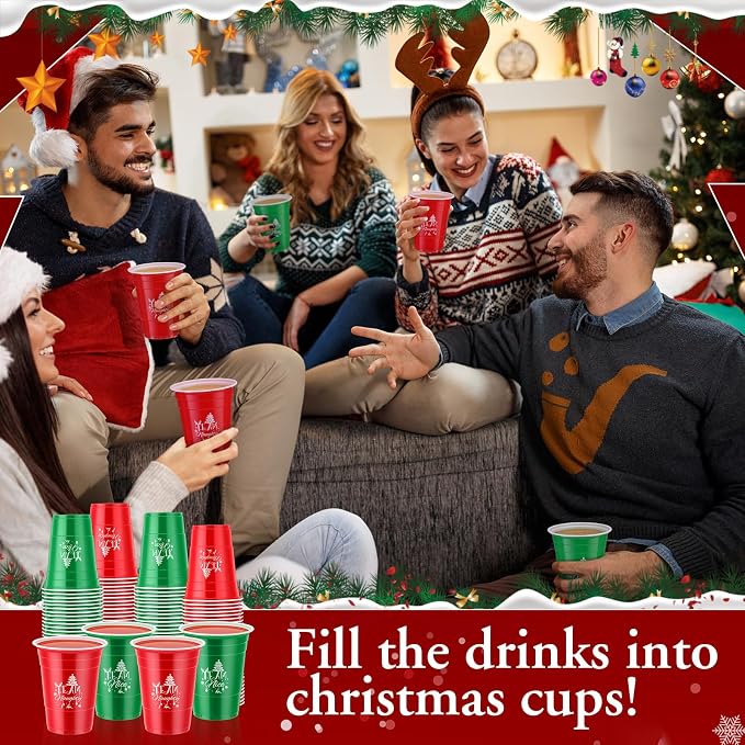 Sliner 100 Pcs 16 oz Christmas Disposable Cups Bulk Plastic Coffee Team Naughty or Nice Plastic Disposable Drinking Cups for Party Drinks Supplies