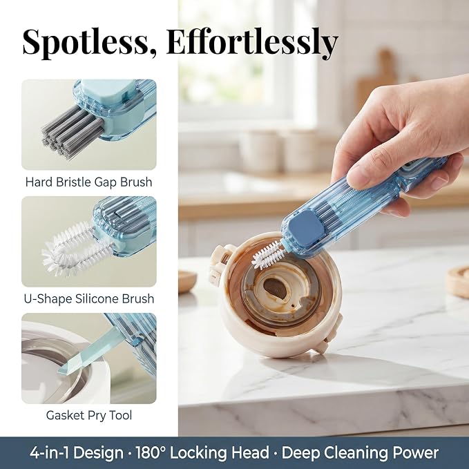 3Pcs 4 in 1 Cup Lid Gap Cleaning Brush Set,Multifunctional Crevice Cleaning Brush for Bottle,Multipurpose Bottle Cleaner with Compact Design Tiny Silicone Cup Holder Cleaner Tool,Kitchen Gadgets