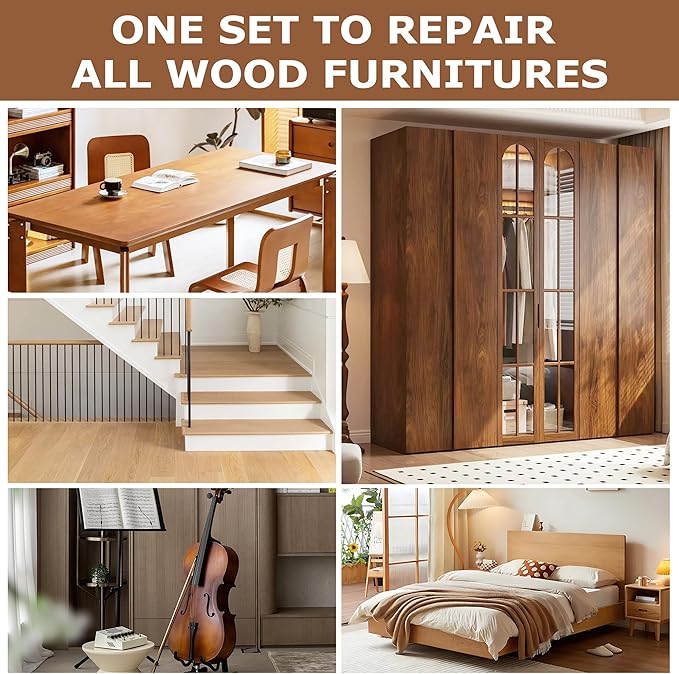 SEISSO Wood Furniture Repair Kit, 12 Colors Wood Fillers&Touch Up Markers, Wood Putty with Polish Wax, Wood Repairing Kit of Stains, Scratches, Holes, Cracks(40 PCs)