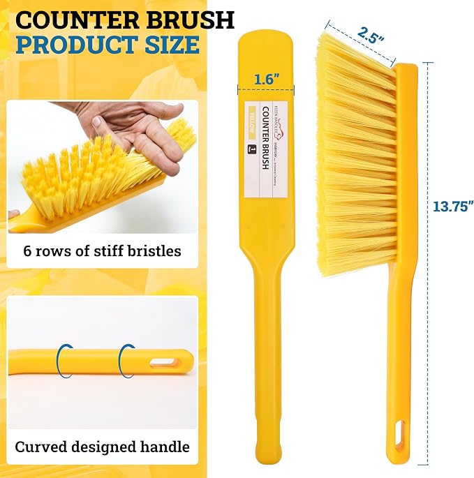 Kleen Handler 13.75” Counter Brush with Polypropylene Bristle and Handle, Commercial and Household Cleaning Handheld Broom (1)