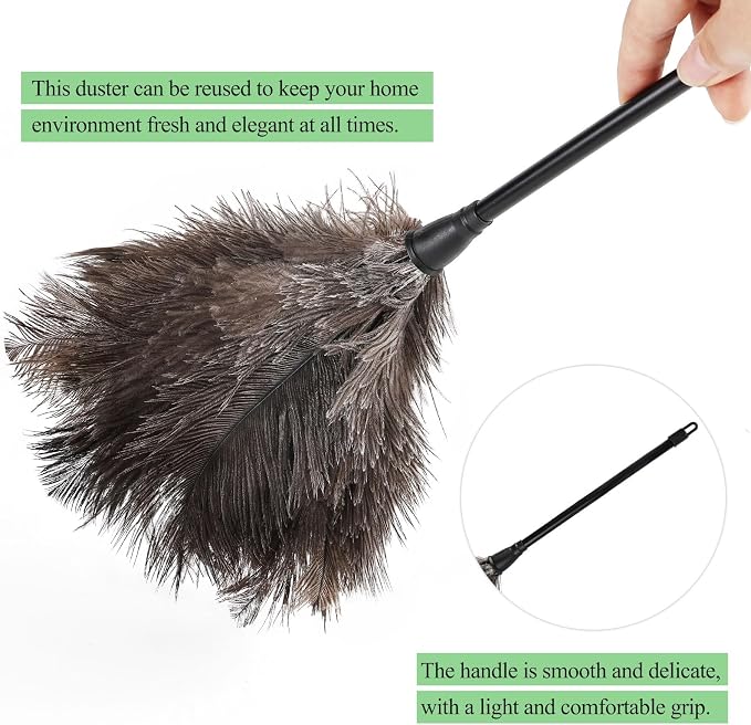 Ostrich Feather Duster 15Inch Natural Fluffy Handheld Feather Dusters for Cleaning Keyboard Home Car Office (1PCS)