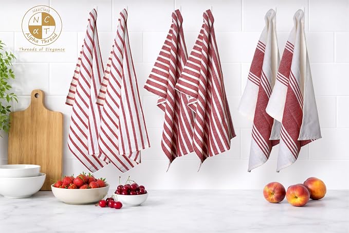 Pack of 6 Cotton Kitchen Towels Set, Dish Towels, Cleaning Rags, Kitchen Dish Cloths for Washing Dishes, Cotton Cleaning Cloths, Ultra Soft, Lightweight & Quick Dry, Slub Weave, 28" x 18" (Rust)