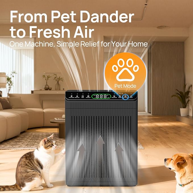 Air Purifiers for Home Large Room up to 2200sq.ft, EVALIT Air Purifier for Bedroom with PM2.5 Air Quality Display and Fragrance, HEPA Filter for Pet Hair Odors Smoke Dust,Graphite, 1Pack