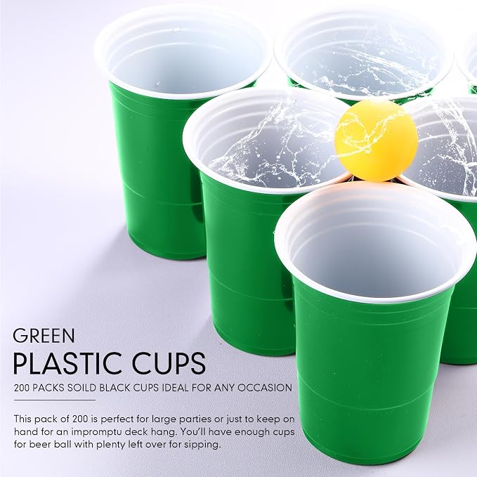 Mimorou Green 200 Pack Plastic Cups 16 oz Disposable Cups for Party Wedding Halloween Stackable Beverage Drinking Tumbler Heavy Duty for BBQ Birthday Baby Shower
