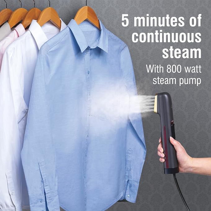 CHI Steam Handheld Garment Steamer for Clothes, 800 Watts, Portable Wrinkle-Remover, 5 Minutes of Continuous Steam, Portable Steam for Home and Travel, Black