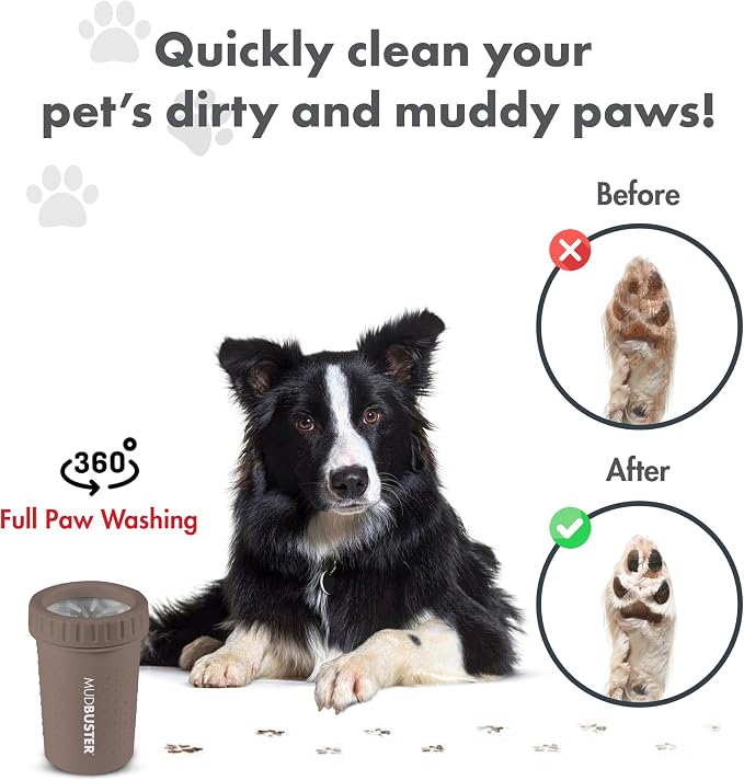 Dexas MudBuster Medium Dog Paw Cleaner, Taupe, Fits 1.5"-2.5" Wide Paws, Gentle Silicone Bristles for Quick, Easy Cleaning