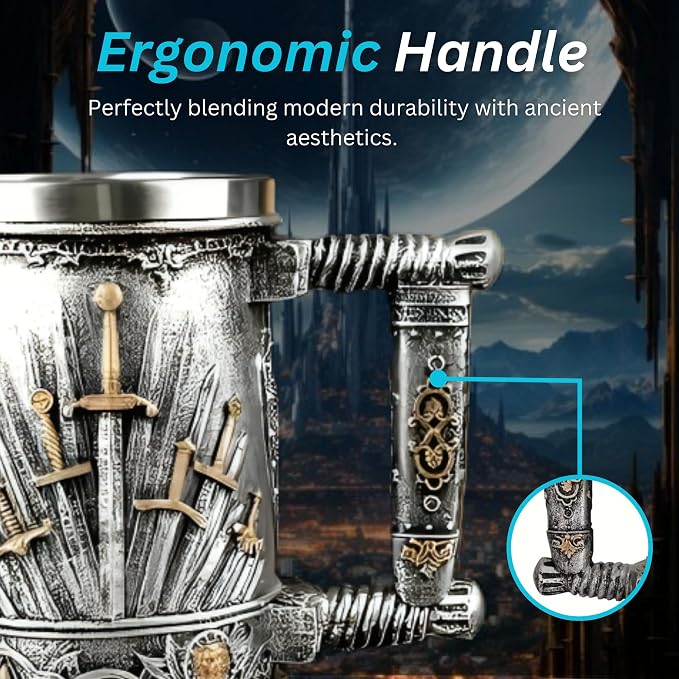 Rite Edge Medieval Swords Mug | Stainless Steel & Resin | Unique Sword Design | Ideal for Collectors & Fantasy Lovers | Durable Drinkware