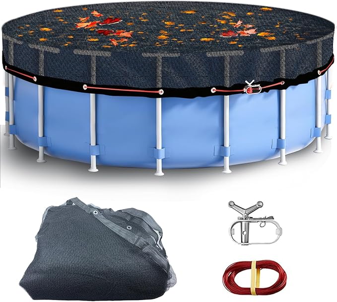 Round Leaf Cover for Above Ground Pool 24Ft Durable Black Mesh Swimming Pool Leaf Net Cover with Winch and Cable for Leaves and Debris for 21Ft Round Pools (Black, 21 Ft)