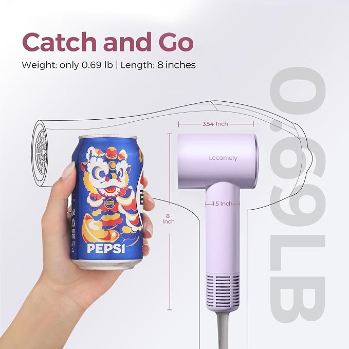 Dual Voltage Hair Dryer for Worldwide Travel, High-Speed Travel Hair Dryer for 5X Faster Drying, 200M Negative Ions, 0.69lb Portable Blow Dryer for Salon Results at Home & Abroad S4AT (Purple Dryer)