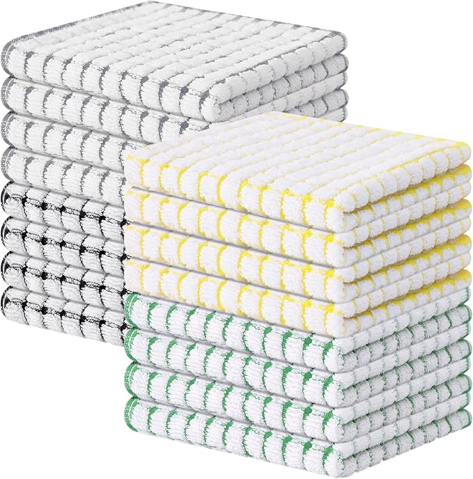 Kitinjoy Cotton 16 Pack Terry Kitchen Dish Cloths, 12 x 12 Inches Super Soft and Absorbent Dish Rags, Quick Drying Dish Towels for Washing Dishes, Multi-Colored