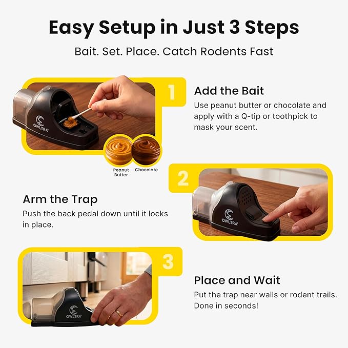 OWLTRA in-/Outdoor Safe Tunnel Snap Mouse Trap 2PCS, Instant Eliminate Rodent Snap Trap with Clear Tunnel Entry, Touch-Free Release, and Powerful Snap, Black, TST-217