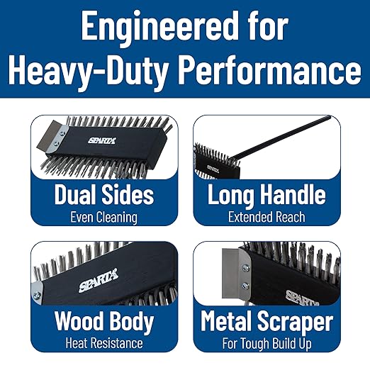 SPARTA 4029000 Stainless Steel Grill Brush, Grill Scraper With Metal Bristles, 30.5 Inches, Black, (Pack of 6)