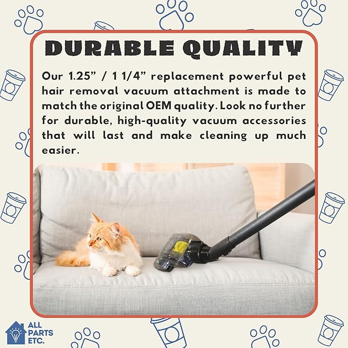 Pet Hair Removal Turbo Brush Vacuum Tool, Pet Hair Vacuum Attachment & Two Adapters for 1 3/8” 1-1/4" & 1.5" Compatibility with Shop-Vac, Shark, Miele, Bissell, Hoover, Eureka