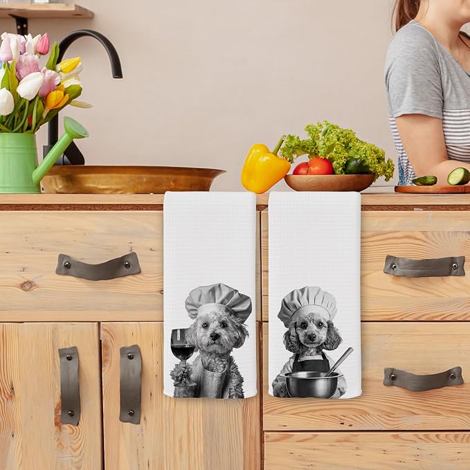 Funny Chef Poodle Kitchen Towels Set of 2, Poodle Dog Gifts for Women Dish Tea Towels for Kitchen, Dog Mom Lovers Owner Gifts Decorative Hand Towel, 16x24 Inch