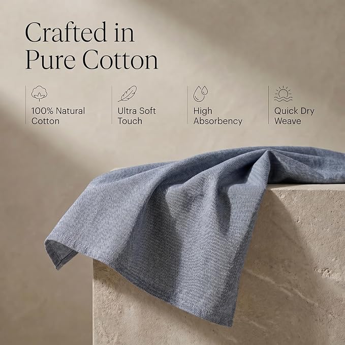 Urban Villa Kitchen Towels Premium Quality 100% Cotton Solid Kitchen Towels Set of 6 Ultra Soft Size 20X30 Inches Chambray Black/White Color Kitchen Towel Highly Absorbent Kitchen Towels