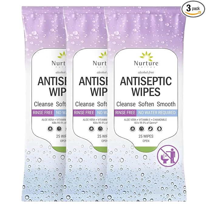 Nurture XL Antibacterial Body & Hand Sanitizing Wipes | Alcohol-Free Antiseptic Wet Towelettes for Germ Removal, Disinfecting Skin, Sanitizing Hands |Cleaning Cloths | Adults & Baby | Thick & Strong