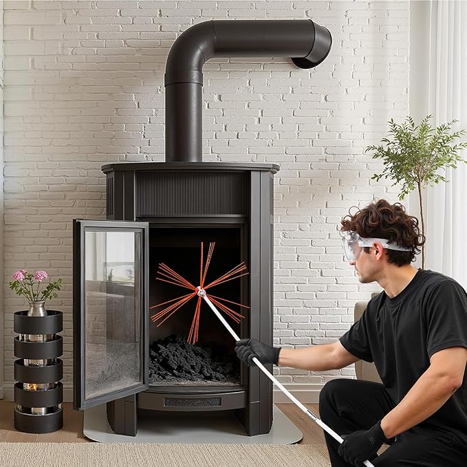 VEVOR Chimney Sweep Kit, 39 ft Maximum Extendable Length Chimney Sweep, Chimneys Cleaning Kit with Bristle Replacements & Goggles, 90° Bendable Fireplace Cleaning Tool, for Square, Rectangle Chimneys