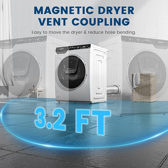 Magnetic Dryer Vent Coupling - 4'' Dryer Vent 180° Connector Kit with 3.2ft Aluminum Foil Hose Easy Cleaning Quick Connector Dryer Vent Kit