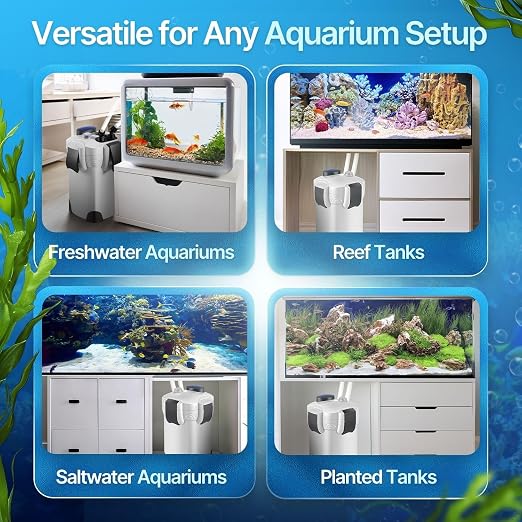 Flexzion Aquarium Canister Filter with 525GPH Flow Rate, UV-C Lamp, Spray Bar, & 3-Stage Media Filtration for up to 100 Gallon Fish Tanks - Ultra-Quiet External Canister Filters for Aquarium