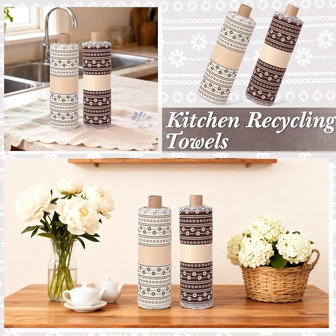 Redbaker 50 Pcs Reusable Paper Towels Paperless Reusable Cotton Cloths Toilet Absorbent Washable Paper Towels with Roll Kitchen Dishcloth for Kitchen Paperless Dishcloths(Vinca)