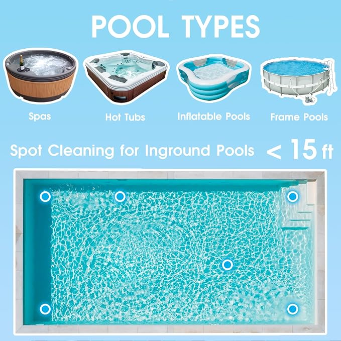 Rechargeable Hot Tub Vacuum Cleaner for Spa - Magnetic Drive System, Ultra Fine Mesh Filter for Small Particle, Spot Cleaning for Above-Ground Inground Pools, 60 Mins