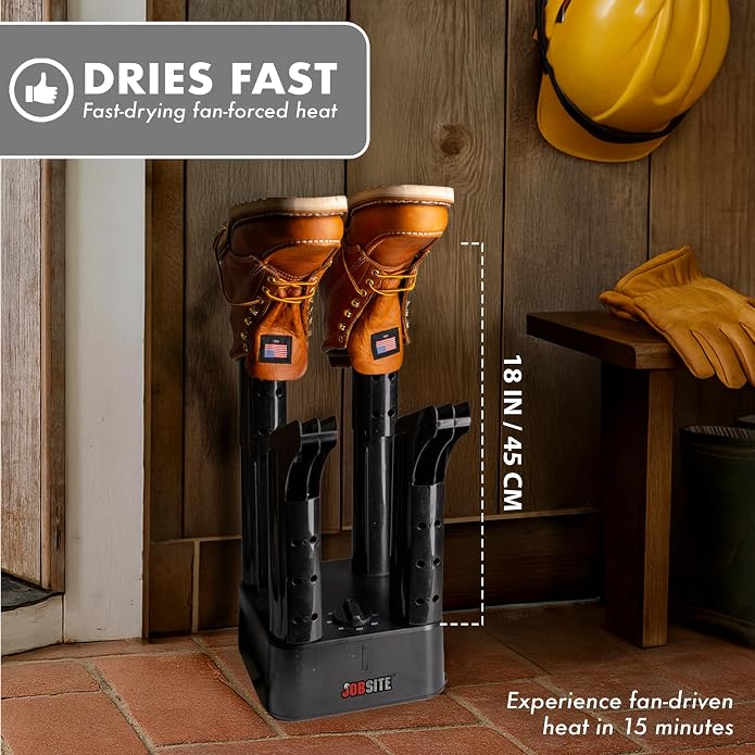 JobSite Boot Dryer - Mighty Dry with Heat Blower Fan - Fast Glove & Shoe Dryer - Helps Reduce Odor