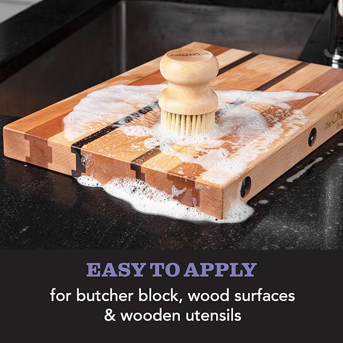 CLARK'S Cutting Board Care Kit - Includes Mineral Oil - Finishing Wax (6oz) - Applicator - Scrub Brush - Buffing Pad - Infused with Lavender and Rosemary Extract - Features Clark's Cutting Board Wax
