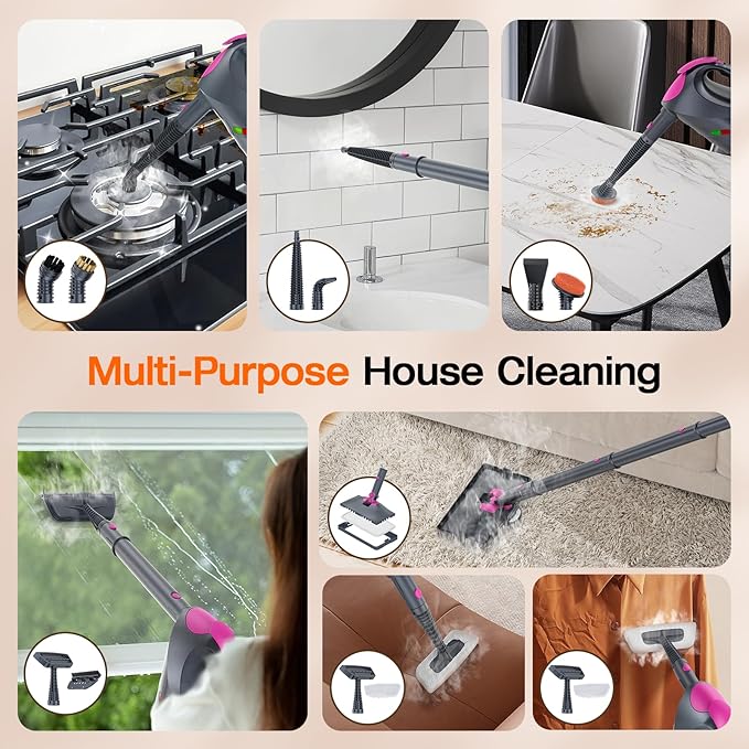 10-in-1 Steam Cleaner, Steam Mop with Detachable Handheld Steamer, 320ml Water Tank, 10s Fast Heating, Portable Steamer for Cleaning Floor, Tiles, Kitchen, Window, BBQ Grill, Car, Gray