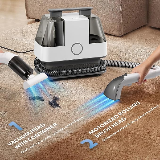 Upholstery Cleaner Machine 15KPa Portable Carpet Couch Deep Cleaner Handheld Rug Spot Cleaner Small Extractor Vacuum for Furniture Hand Held Sofa Shampooer for Car Seat Pet Stain