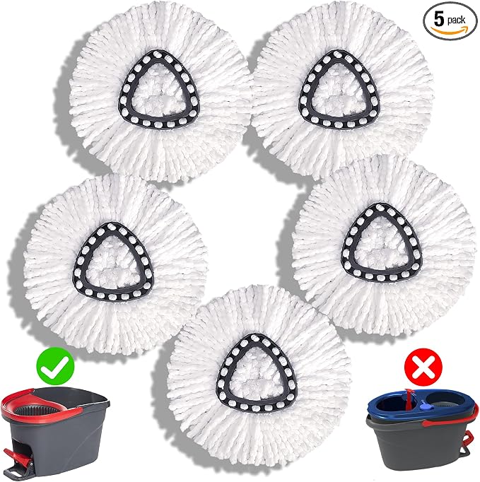 Mop Head Replacement for O-Cedar Easy Wring 1-Tank System，Exovyn Spin Mophead Replacements，Microfiber 5 Pack 360° Swivel Mop Refills，Deep Clean,Easy Cleaning，Machine Washable and Easy to Replace