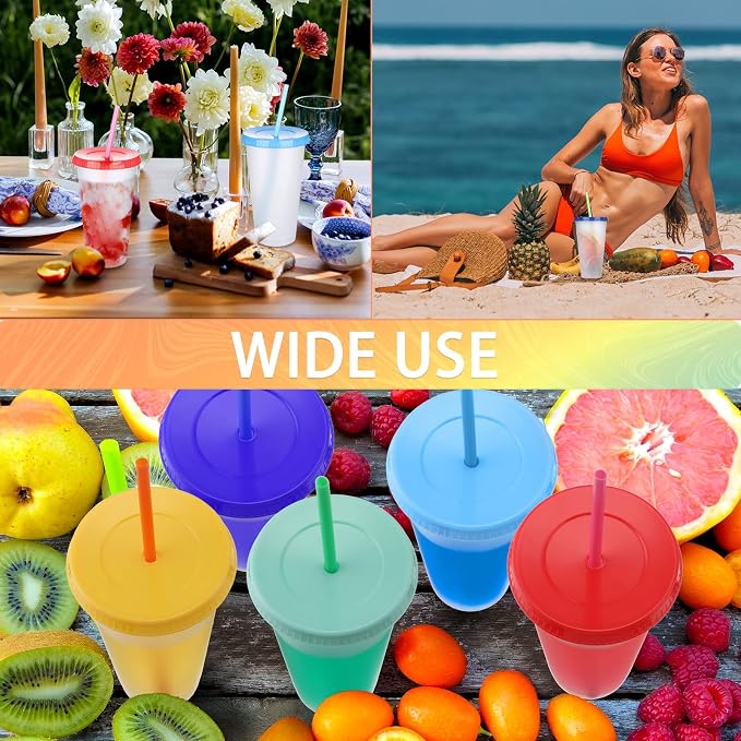Honeydak 15 Pack Tumbler with Straw and Lid Bulk Cups for Gifts Water Bottle Iced Coffee Travel Mug Cup Reusable Plastic Tumblers for Party Birthdays 24-27 oz (Stylish Color)