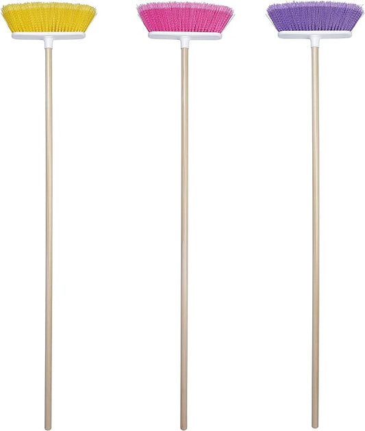 The Original Soft Sweep Magnetic Action Broom Assorted Colors with Natural Finish Wood Handles (4 Brooms)